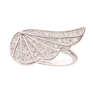 Nialaya Silver Womens Wing Clear CZ 925 Silver Ring